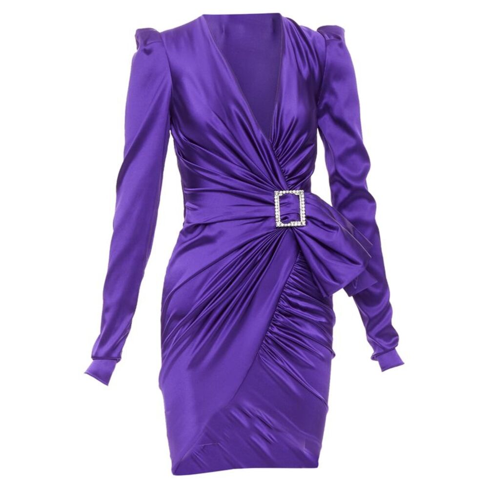Alexandre Vauthier Purple Silk Satin Crystal Buckle Dress
